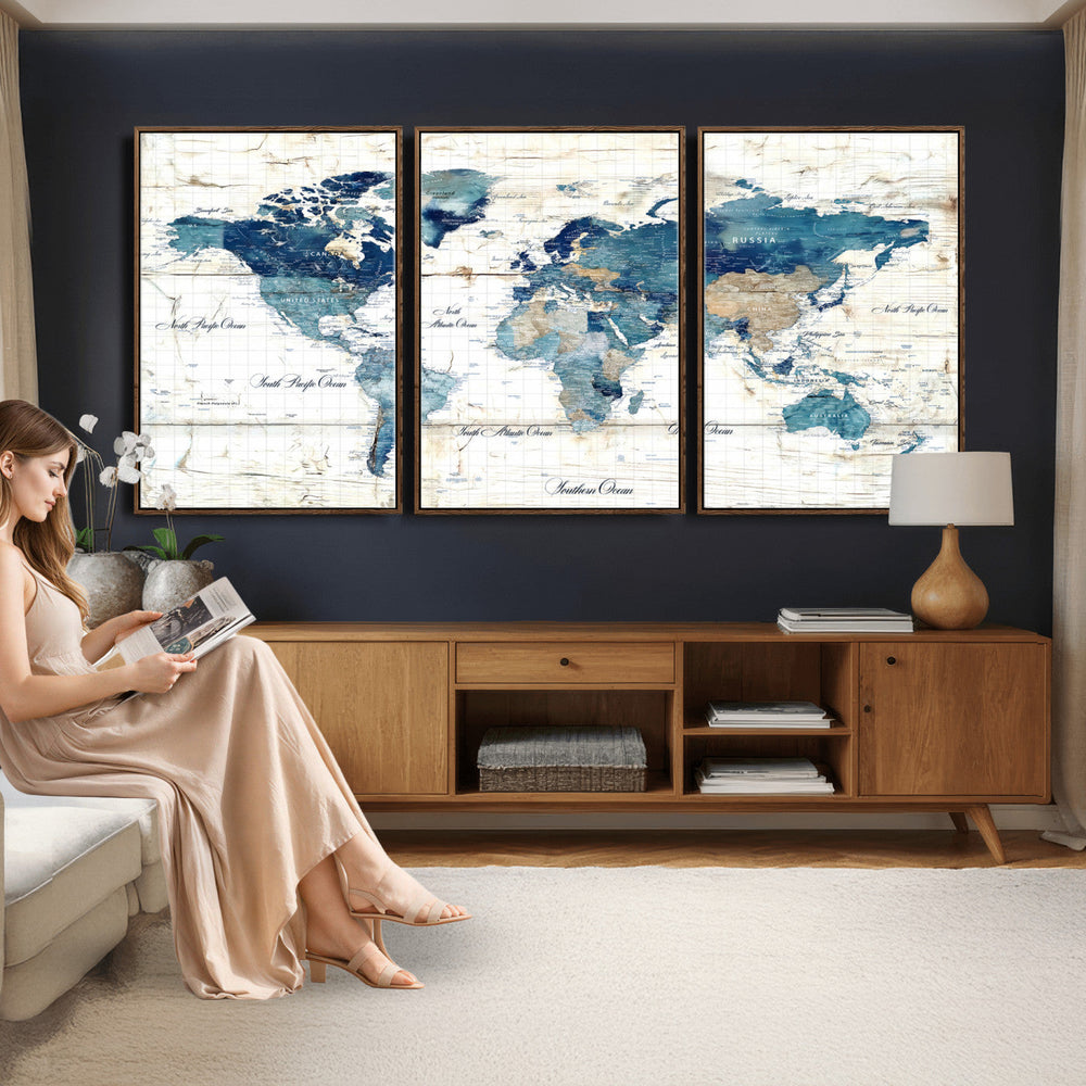 Watercolor World Map Canvas Wall Art Print – Abstract