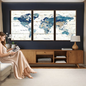 Watercolor World Map Canvas Wall Art Print – Abstract