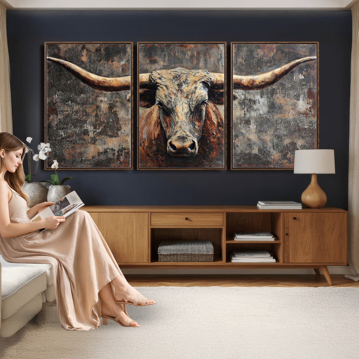 Texas Longhorn Skull Canvas Wall Art Rustic Western Decor Print