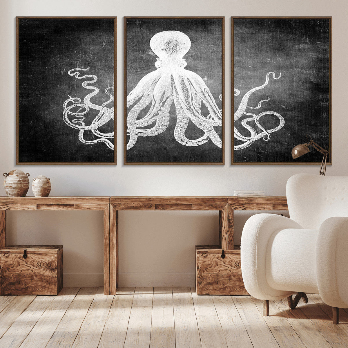 Black White Octopus Wall Art Canvas Print