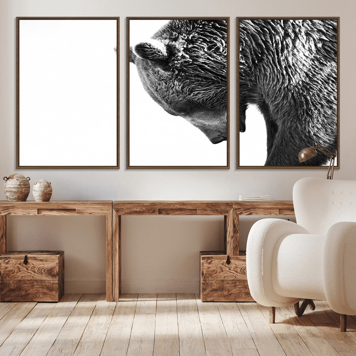 Black and White Grizzly 399 Bear Canvas Print Wall Art |