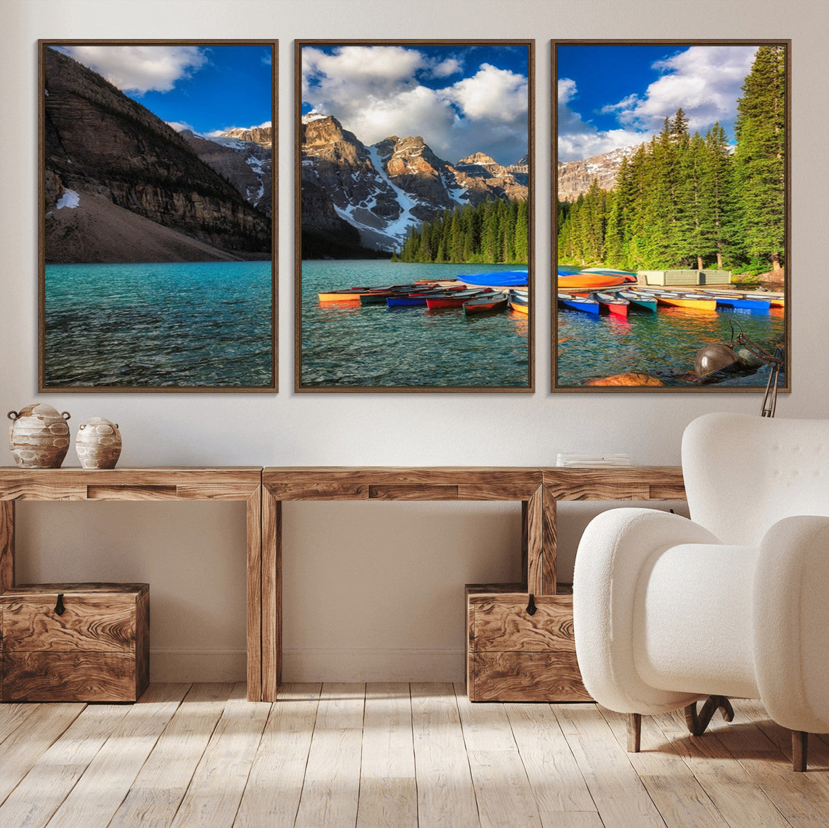 Moraine Lake 3-Panel Wall Art, Majestic Mountain and Lake