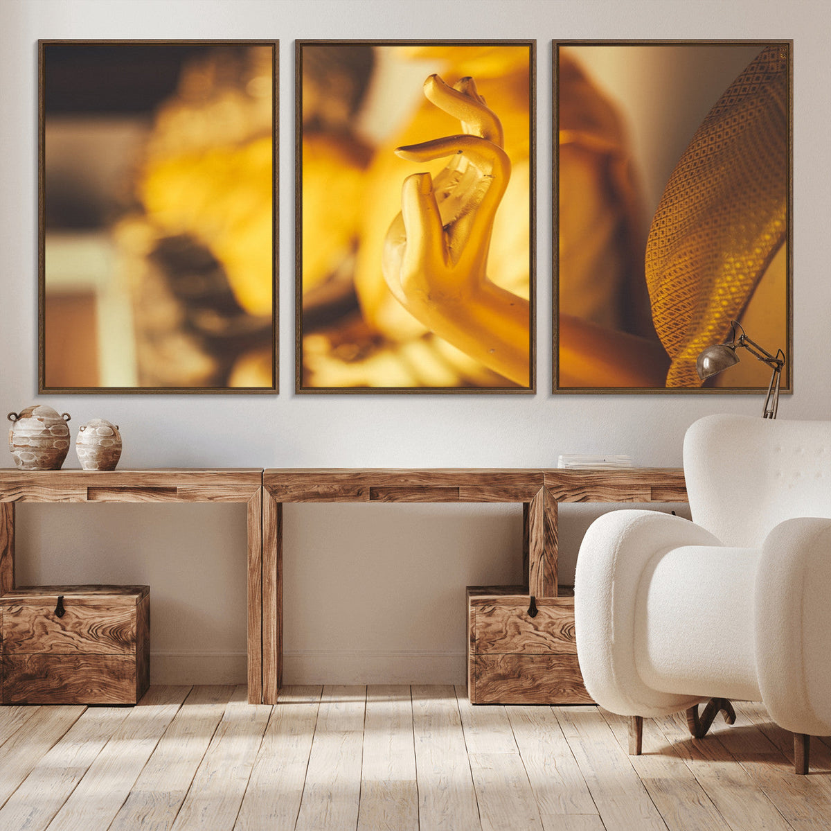 Gold Buddha Statue Hands Wall Art Canvas Print