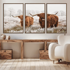 Longhorn Cattle Wall Art Canvas Print, Framed Farmhouse