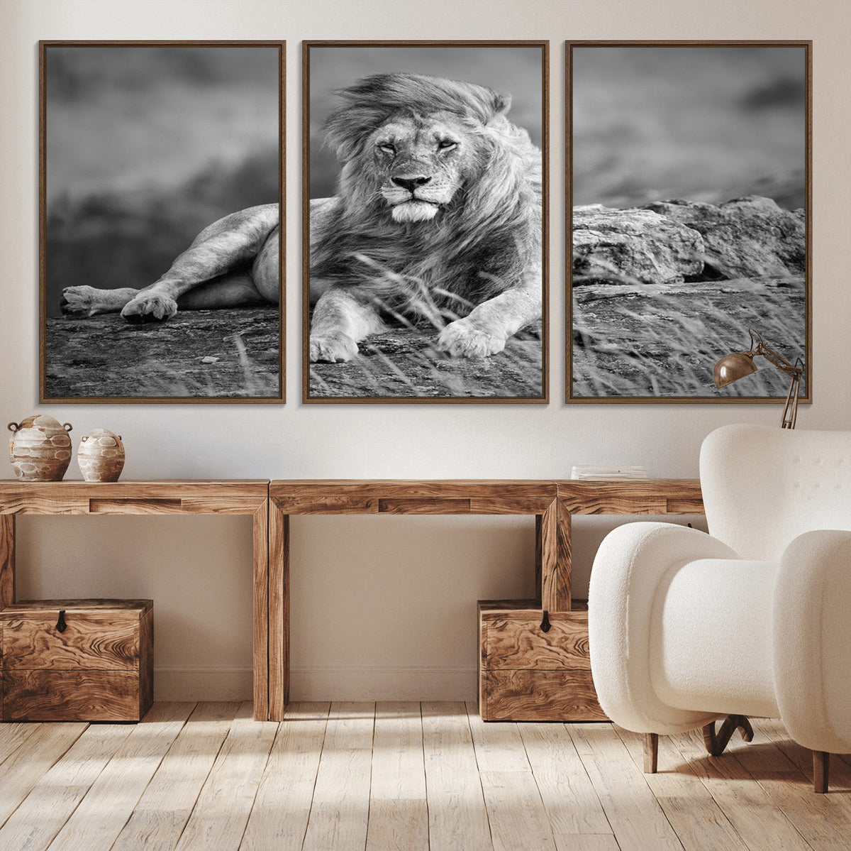 King Forest Lion Wall Art Canvas Print – Framed Majestic