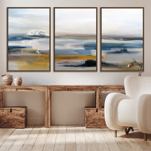 Abstract Landscape Wall Art Canvas | 3 Panel Modern Blue,