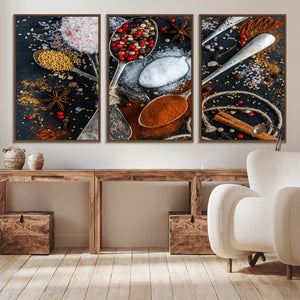 Spices and Seasonings Canvas Wall Art – Colorful Triptych