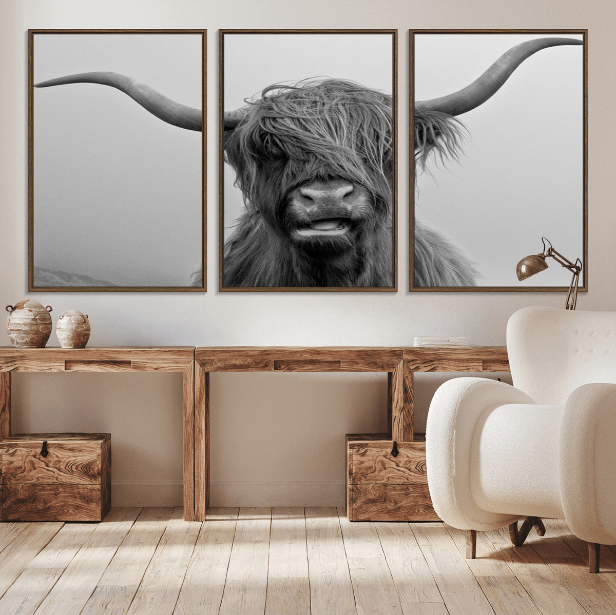 Texas Cow Wall Art Canvas, Texas Longhorn Cattle Canvas