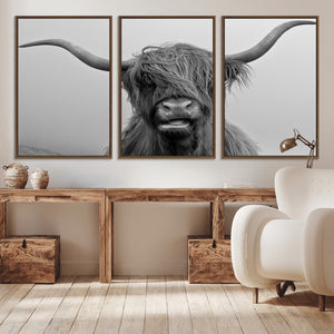 Texas Cow Wall Art Canvas, Texas Longhorn Cattle Canvas