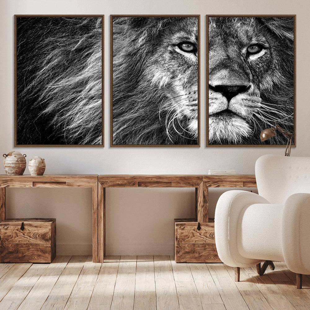 Black and White Lion Canvas Wall Art Print – Wildlife