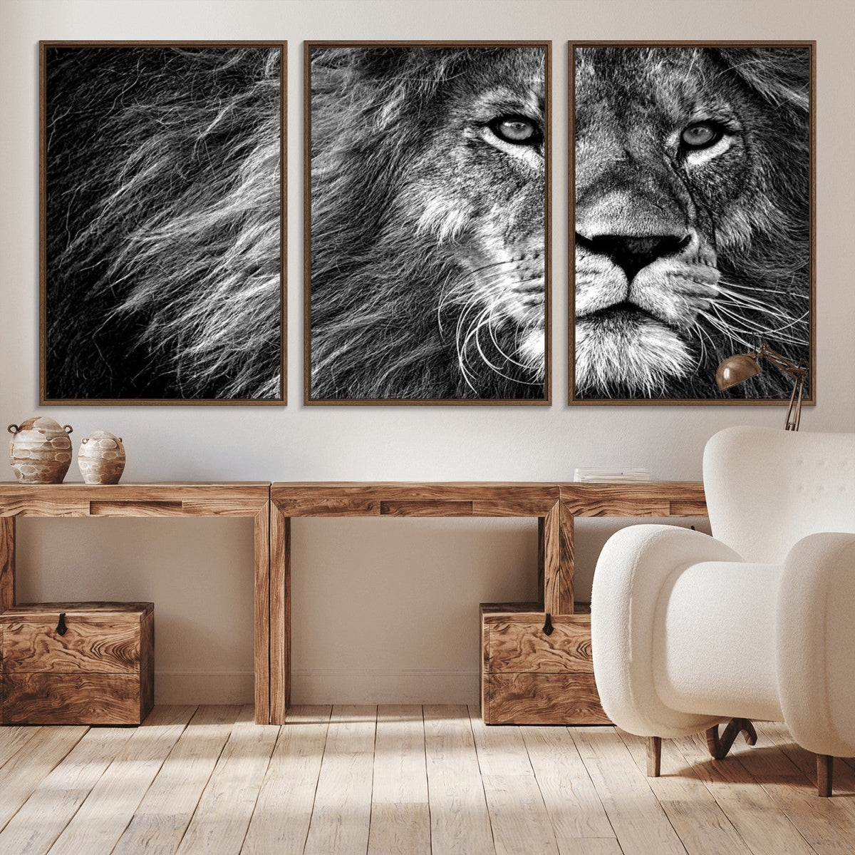 Black and White Lion Canvas Wall Art Print – Wildlife