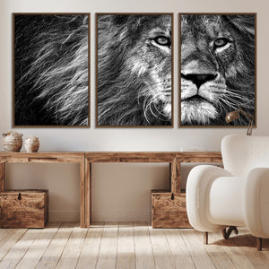 Black and White Lion Canvas Wall Art Print – Wildlife