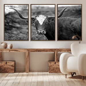 Western Home Wall Art Canvas Print, Framed Texas Longhorn