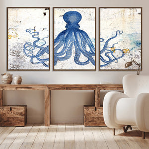 Octopus Canvas Wall Art | Coastal Marine Life Artwork for