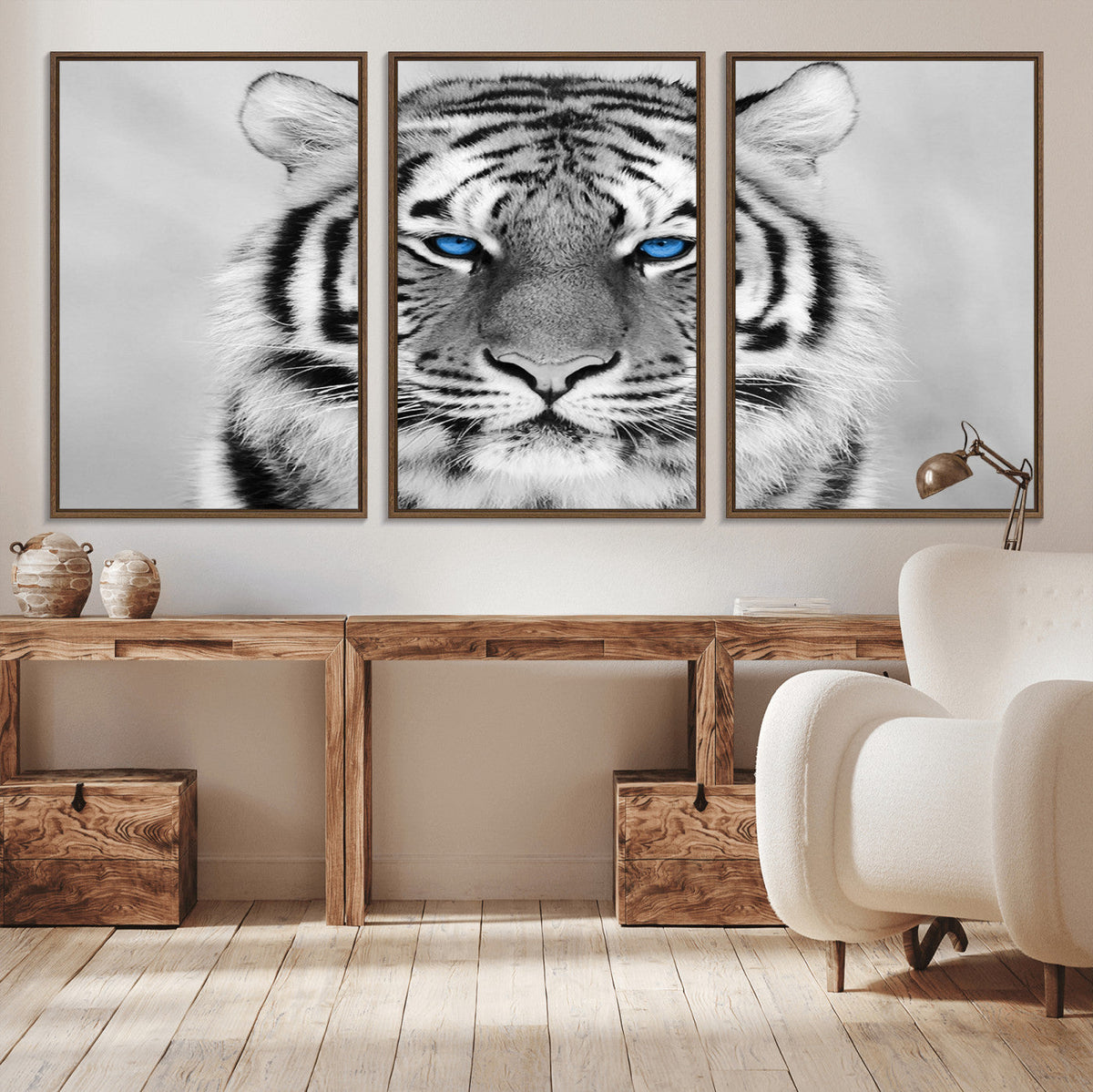 Black and White Tiger Wall Art Animal Canvas Print