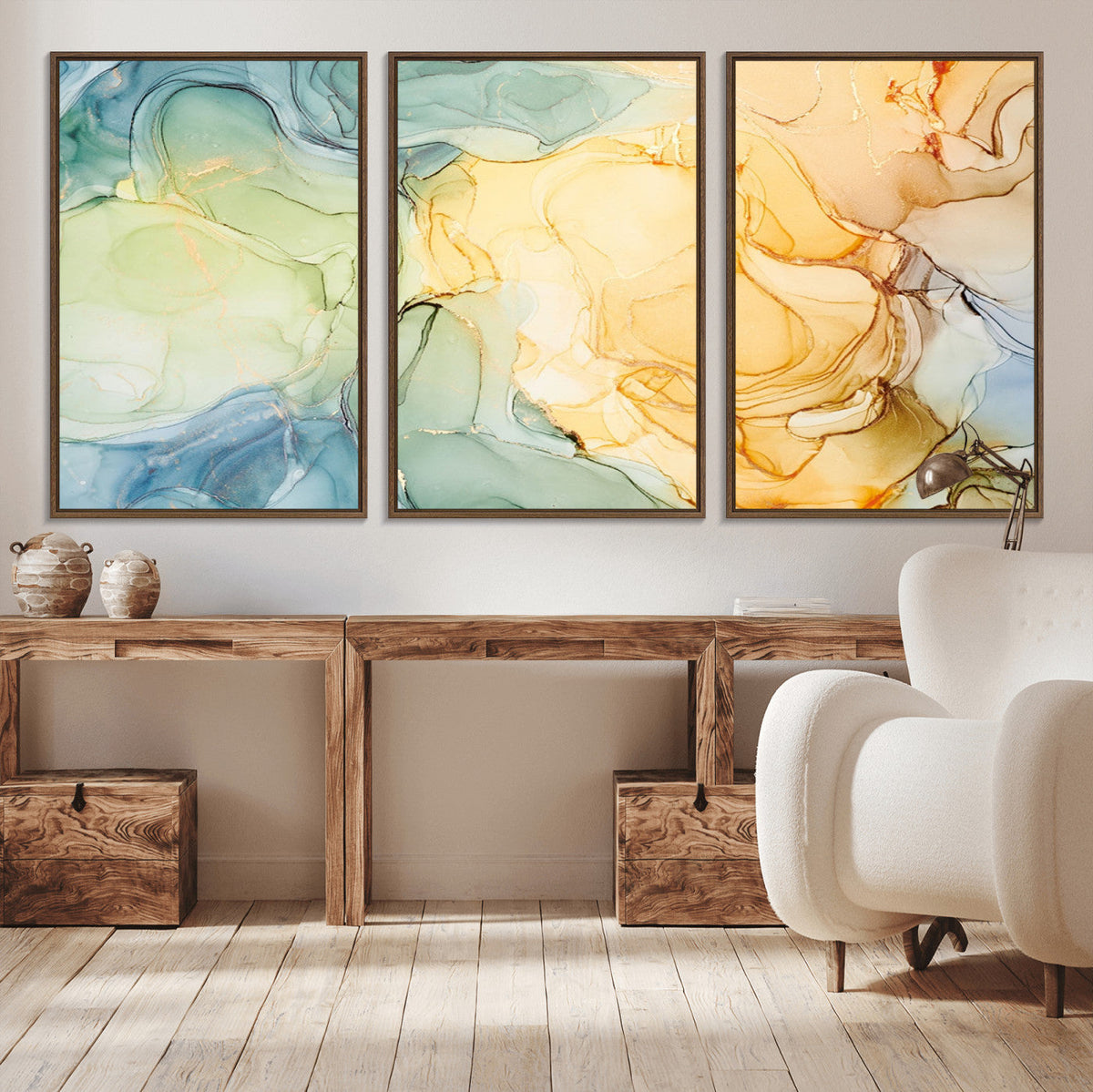 Green and Yellow Marble Fluid Effect Wall Art, Green and