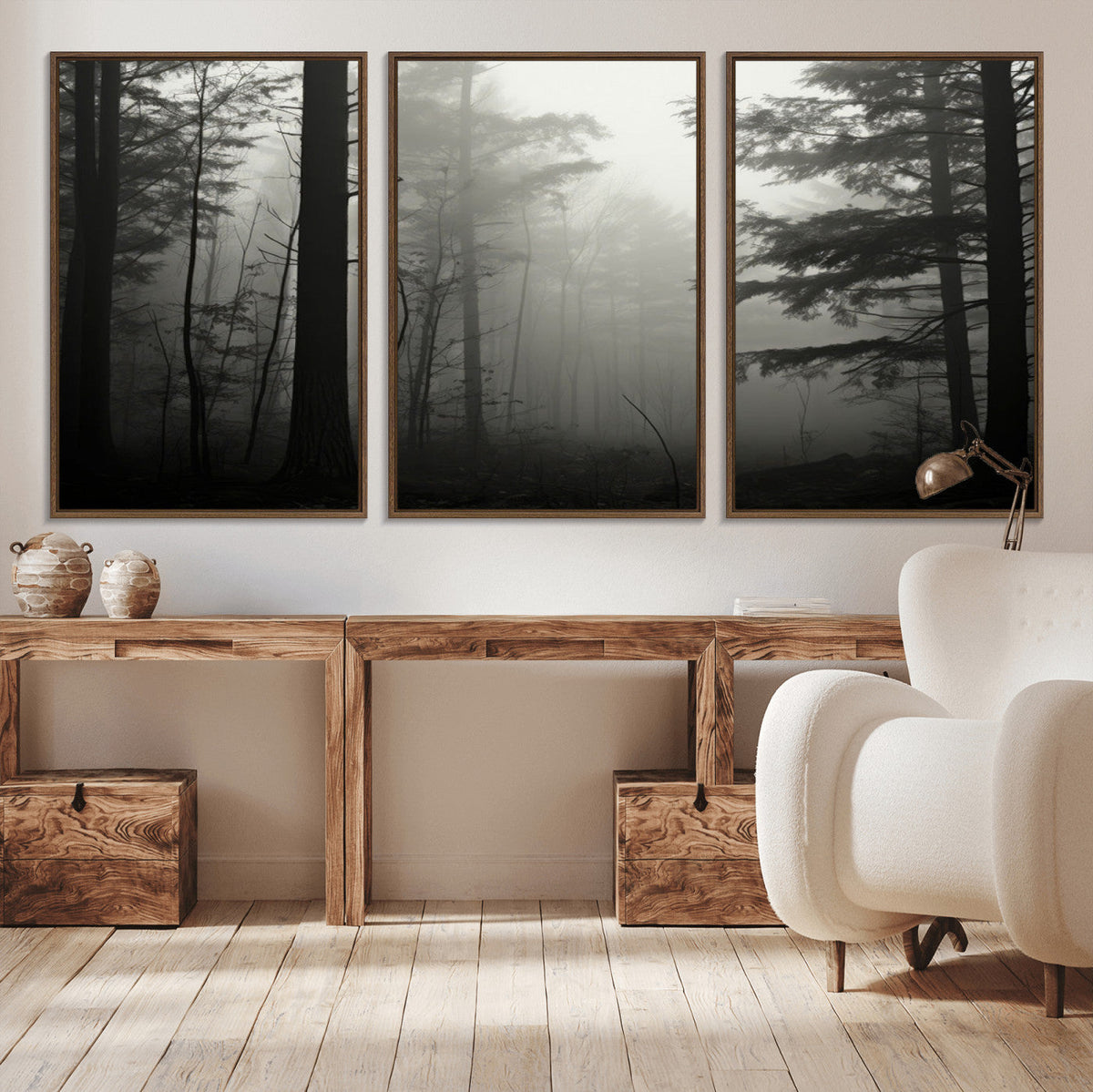 Misty Forest Wall Art Premium Canvas Print a Foggy and