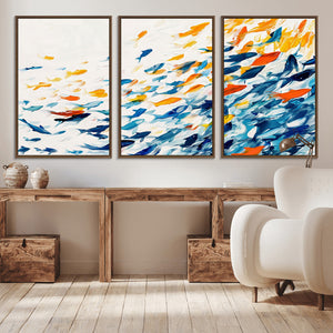 Abstract Fish Shoal Wall Art Canvas Print, Colorful Fish