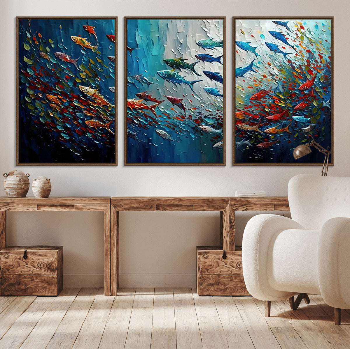 Modern Abstract Fish Shoal Wall Art Canvas Print, Colorful