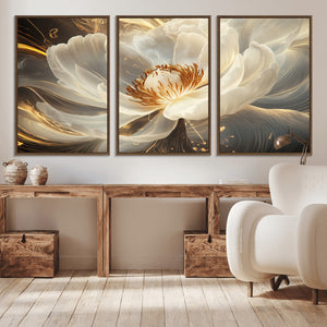 Gold Floral Wall Art Canvas Print, Framed Modern Flower Art