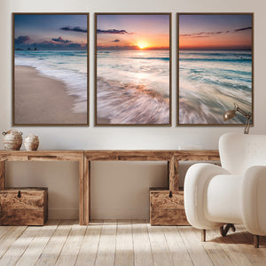Sunset Beach Wall Art – Soothing Coastal Landscape, Ready to