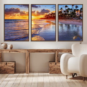 Serene Beach Sunset Wall Art Canvas- Coastal Seascape Print