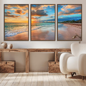 Serene Beach Sunset Wall Art | Coastal Ocean Canvas Print |