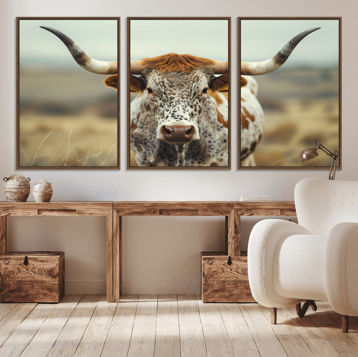 Texas Cow Longhorn Wall Art Canvas Print for Farm House Wall