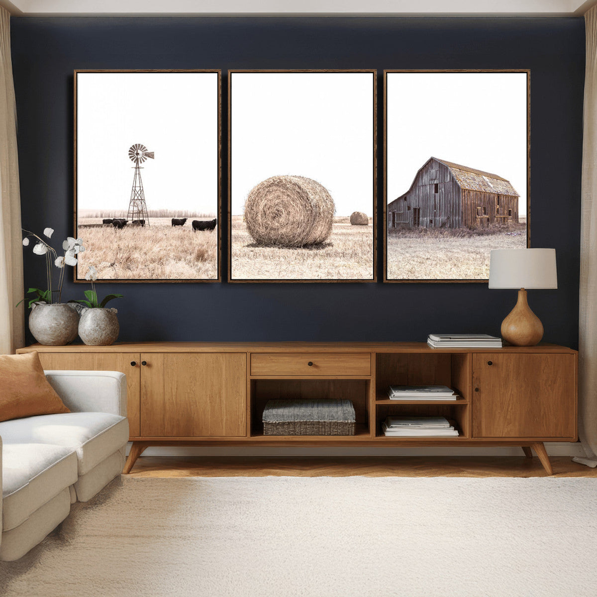 Rustic Farmhouse Wall Art Set of 3 – Country Barn and Wheat