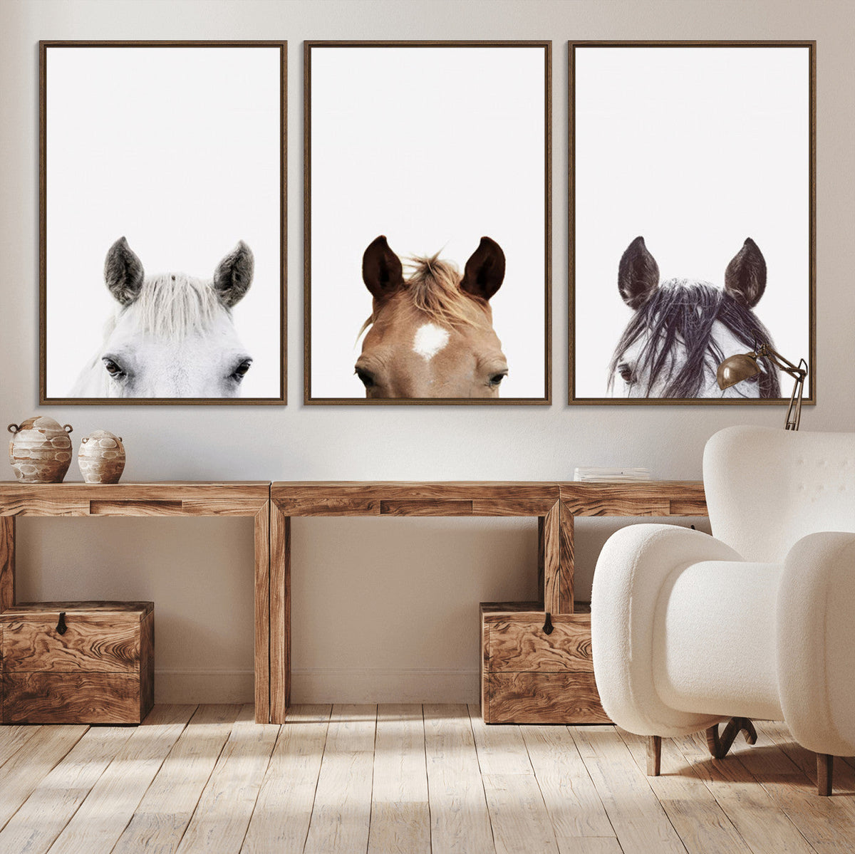 Horse Prints Set, Set of 3 Horse Wall Art, Horses Portraits,