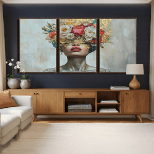 Golden Petal Wall Art Canvas Print - Silhouette Woman Wall
