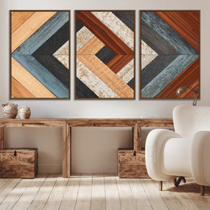 Geometric Wood Art Wall Decor Canvas Print, Rustic Wooden