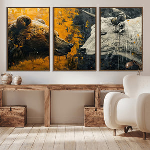 Bear and Bull Wall Art Canvas Print – Abstract Animal
