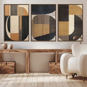 Modern Brown Wabi Sabi Wall Art Canvas Print Set – Framed