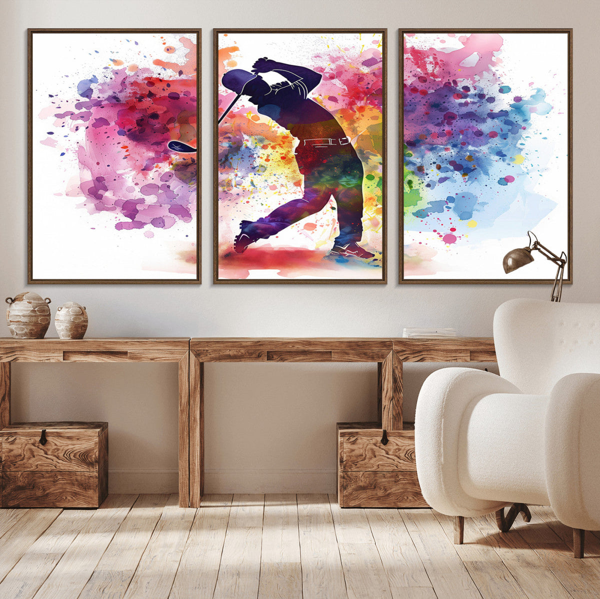 Colorful Golfer Swing Wall Art Canvas Print - Ready to Hang,