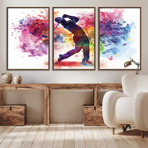 Colorful Golfer Swing Wall Art Canvas Print - Ready to Hang,