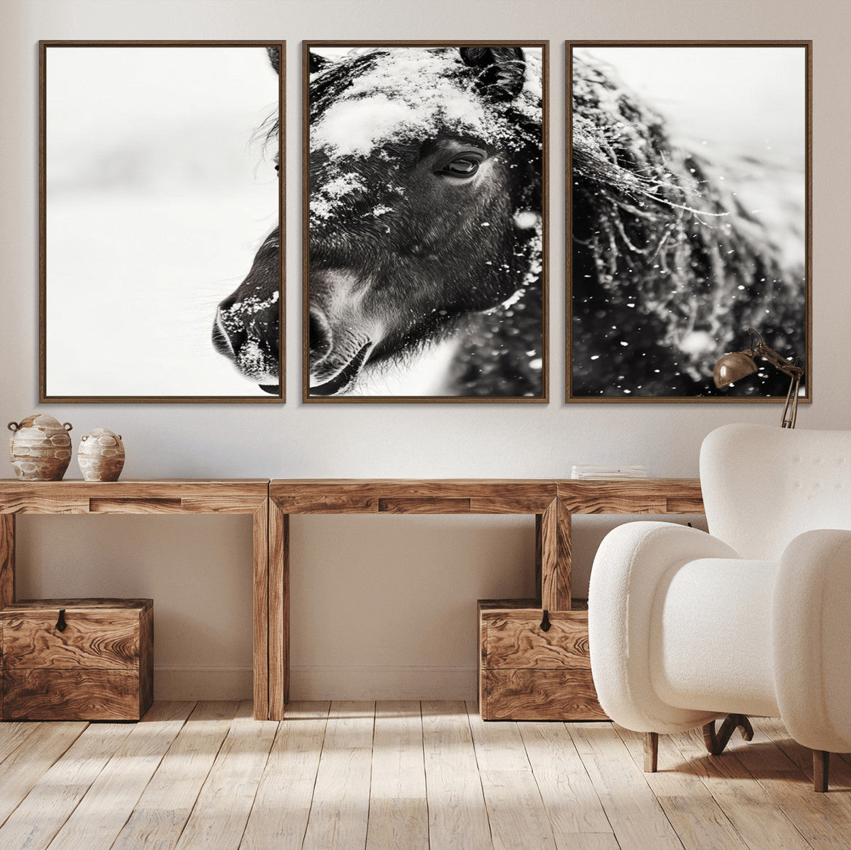 Framed Black and White Horse Wall Art | Ready to Hang and
