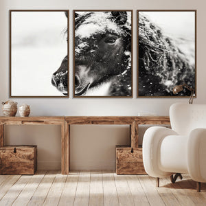 Framed Black and White Horse Wall Art | Ready to Hang and