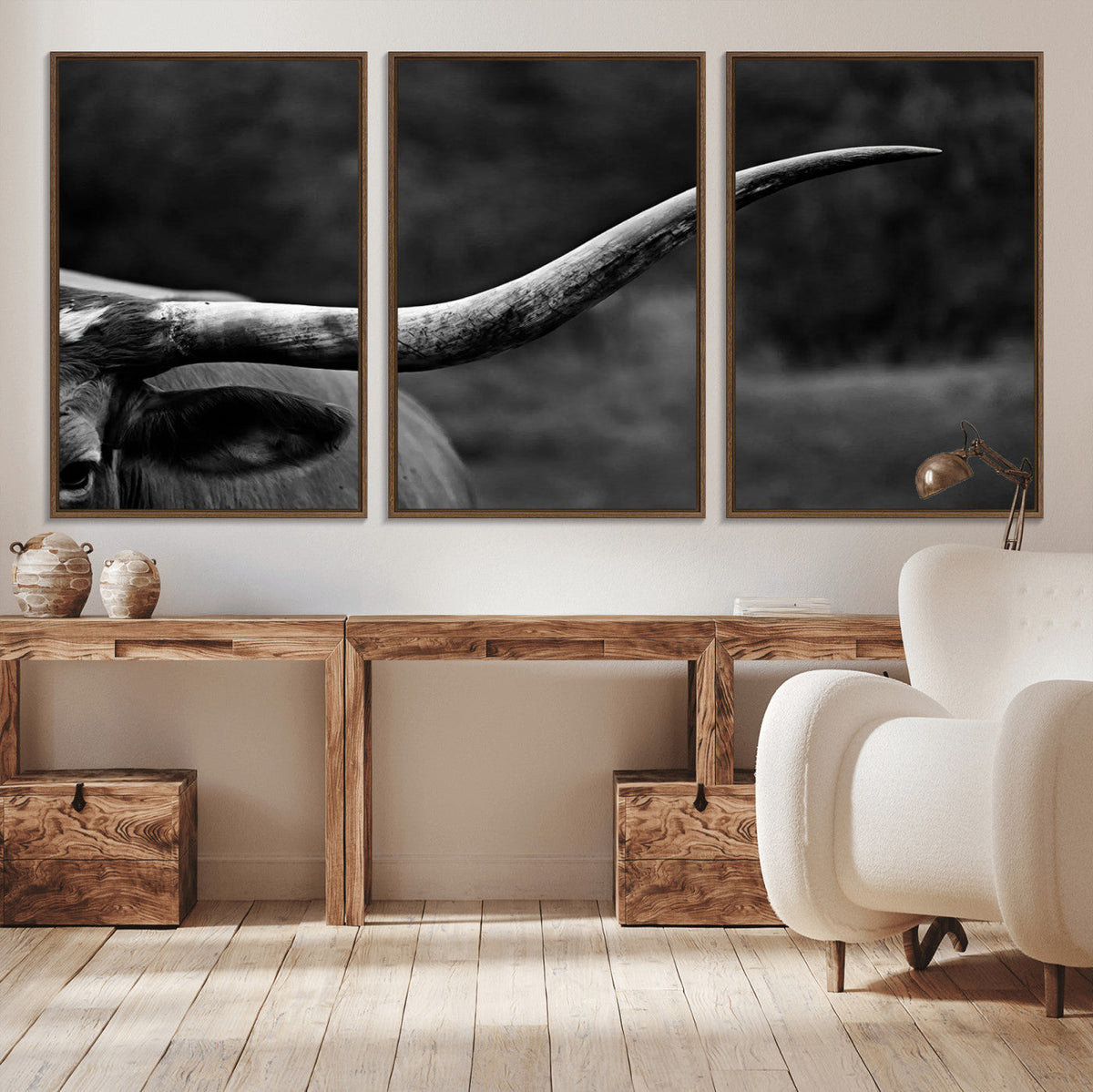 Cow Longhorn Wall Art | Black and White Print | Ready to
