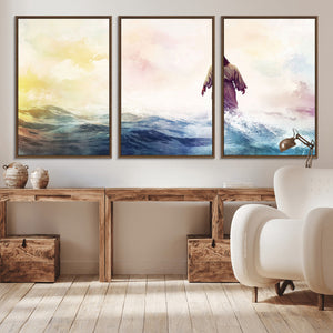 Watercolor Jesus Walking on Water Canvas Print, Christian