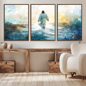 Watercolor Jesus Walking on Water Canvas Print, Christian