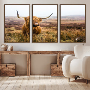 Scottish Highland Cow Canvas Wall Art – Rustic Farmhouse