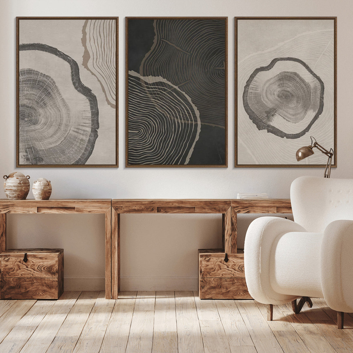 Modern Abstract Tree Ring Canvas Art Set | 3 Panel Large