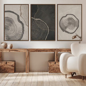 Modern Abstract Tree Ring Canvas Art Set | 3 Panel Large