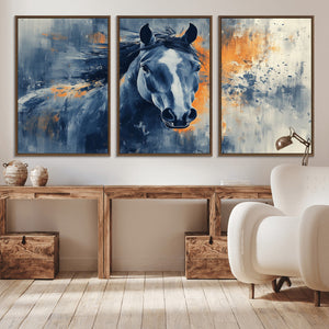 Abstract Blue Horse Wall Art Print Canvas | Horse Wall Art