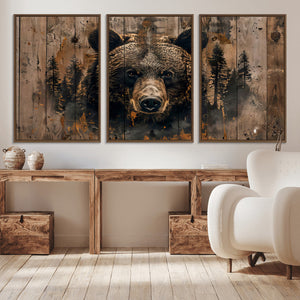 Rustic Grizzly 399 Wall Art | Triptych Canvas Print | Rustic