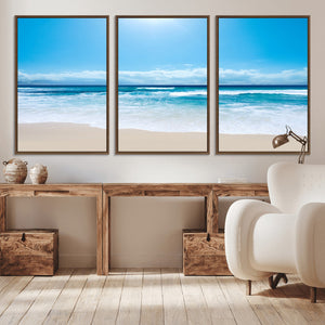 Wall Art Canvas Print Shiny Blue Sea and Beach