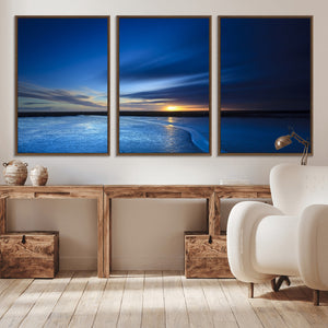 Blue Sunset Ocean Canvas Wall Art Print – Serene Coastal