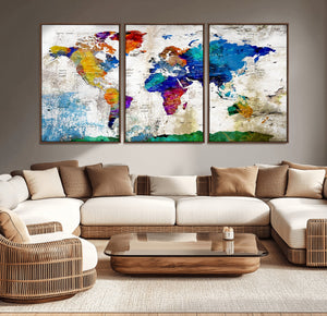World Map Canvas Print – Framed Travel Map Wall Art for