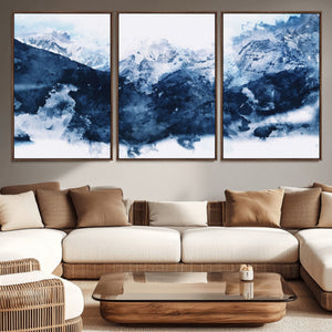 Abstract Blue Mountain Canvas Wall Art – Modern Triptych